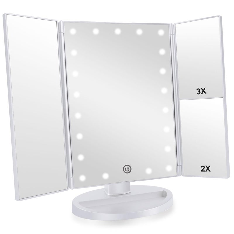Infitrans Trifold Makeup Mirror Vanity Mirror with Lights,1X 2X 3X Magnification,Touch Control,Adjustable Rotation,Dual Power Supply,Portable Travel Cosmetic Mirror,Birthday Gifts for Women,Teengirls - Image 1